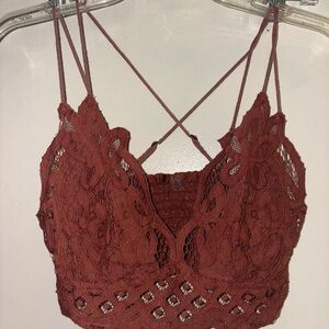 Free People FP One Adella Crochet Lace Longline Bralette Sz Large Floral Boho